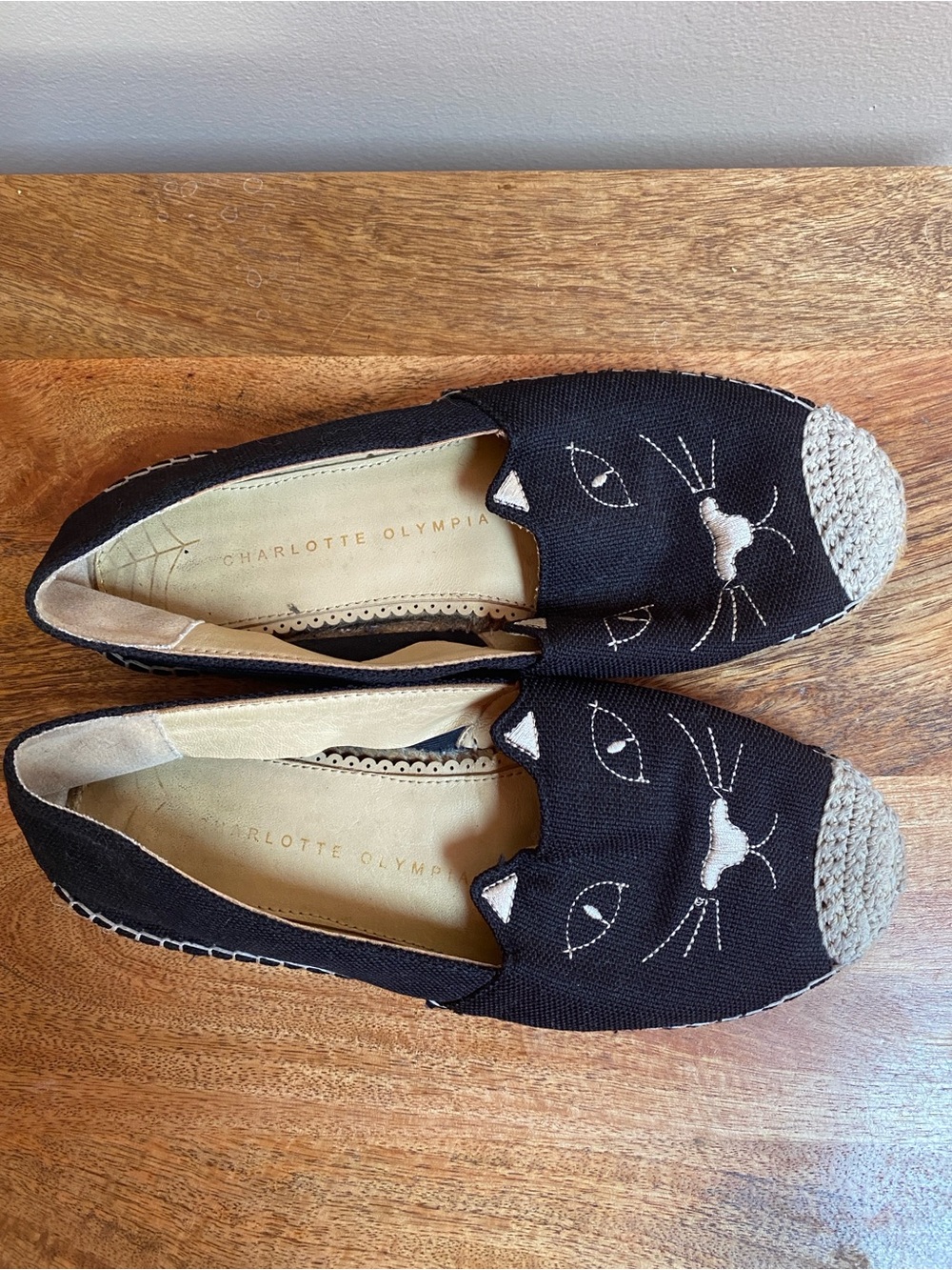 Charlotte Olympia Black Kitty Cat Face Flats Espadrilles Shoes Canvas - Picture 3 of 13